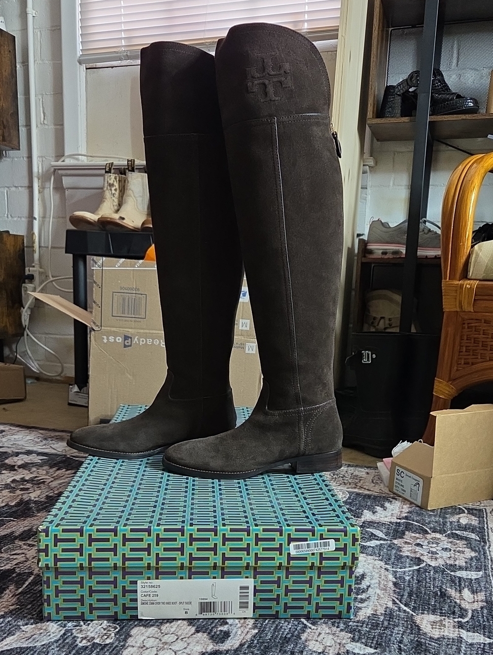 Tory Burch Dark Brown Suede Over-the-Knee Riding Boots